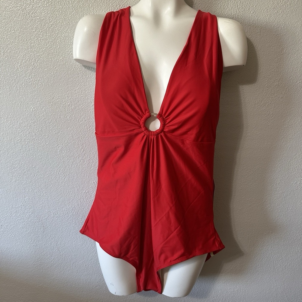 NEW Summersalt The O Ring Reef One Piece‎ Swimsuit Red Plunge Deep Vneck Size 18